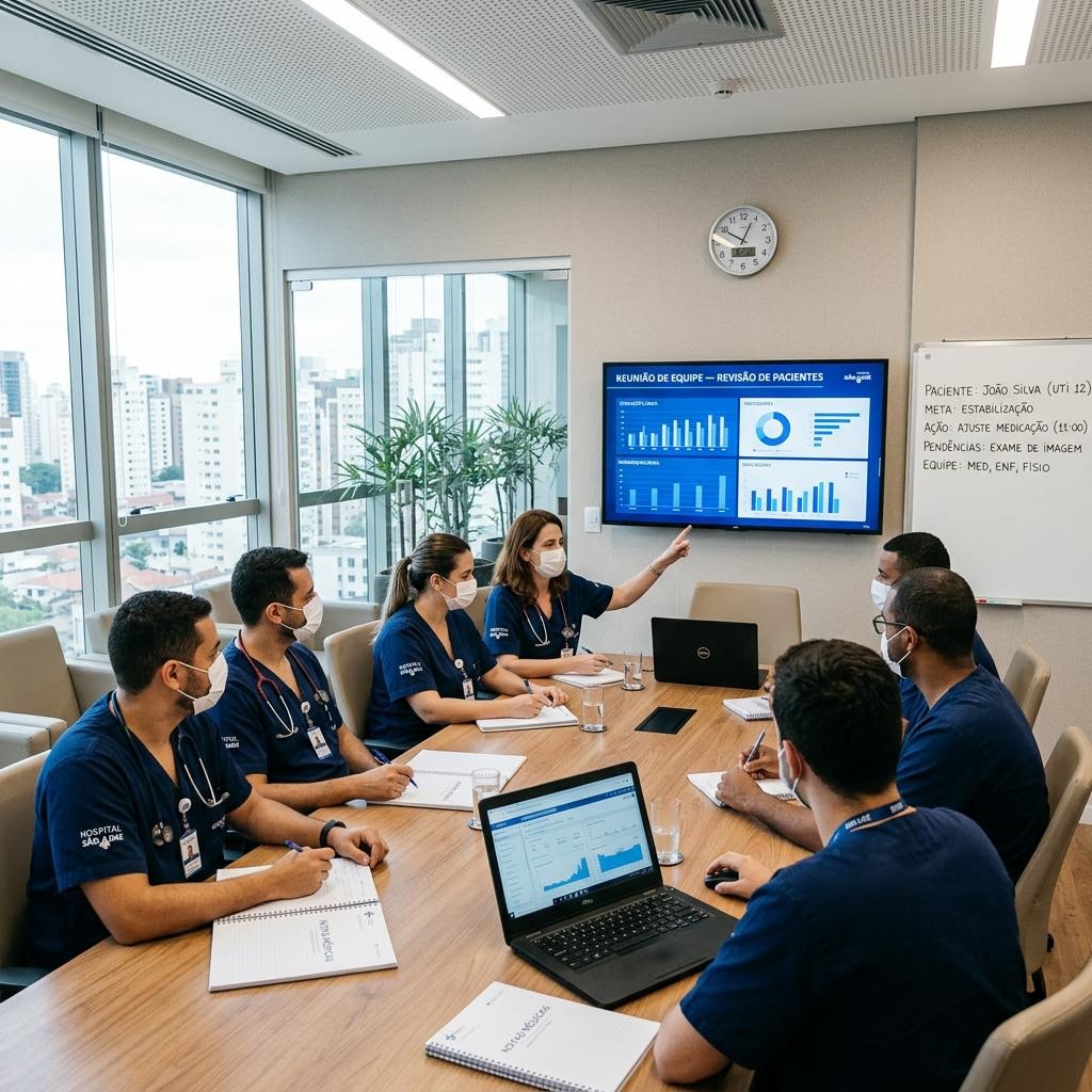 Equipe médica acompanhando indicadores no Sistema SIGMA